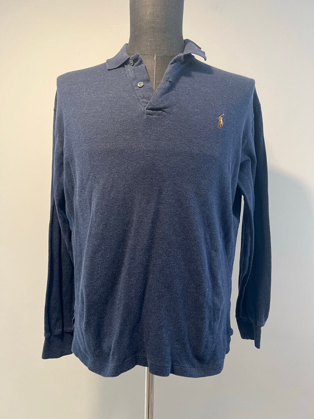 Polo Ralph Lauren Vintage Long Sleeve Polo Sweater Navy Pima Interlock Cotton SG